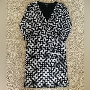 Black House White Market Fitted Faux Ruched Wrap Geometric Dress Size 14